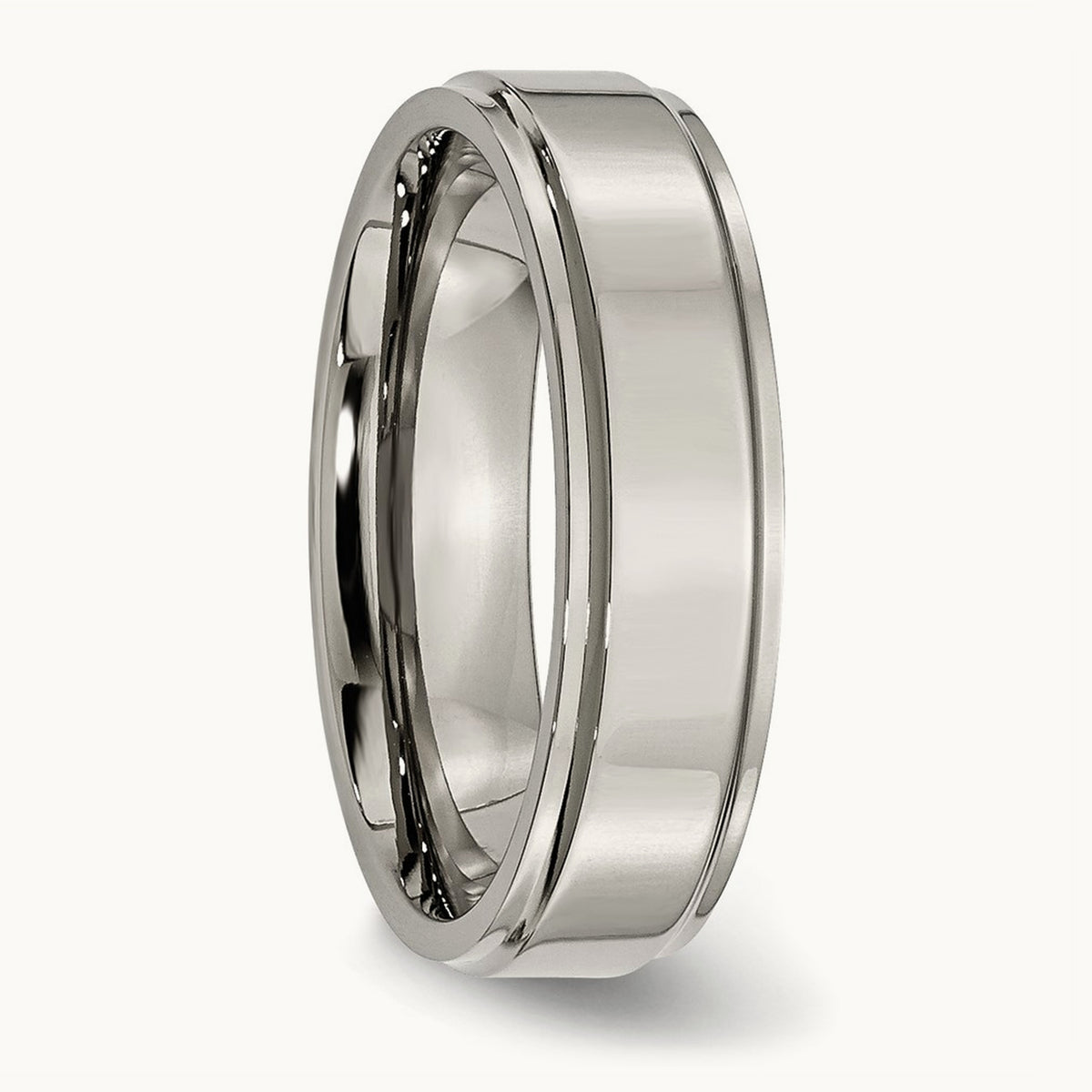 Polished Ridged Edge Band, 6mm, Titanium