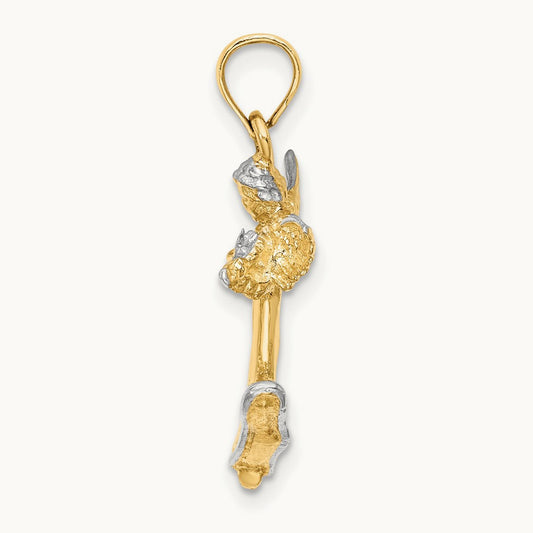 w/ White Rhodium 3-D Angel Playing Violin Charm, 14K
