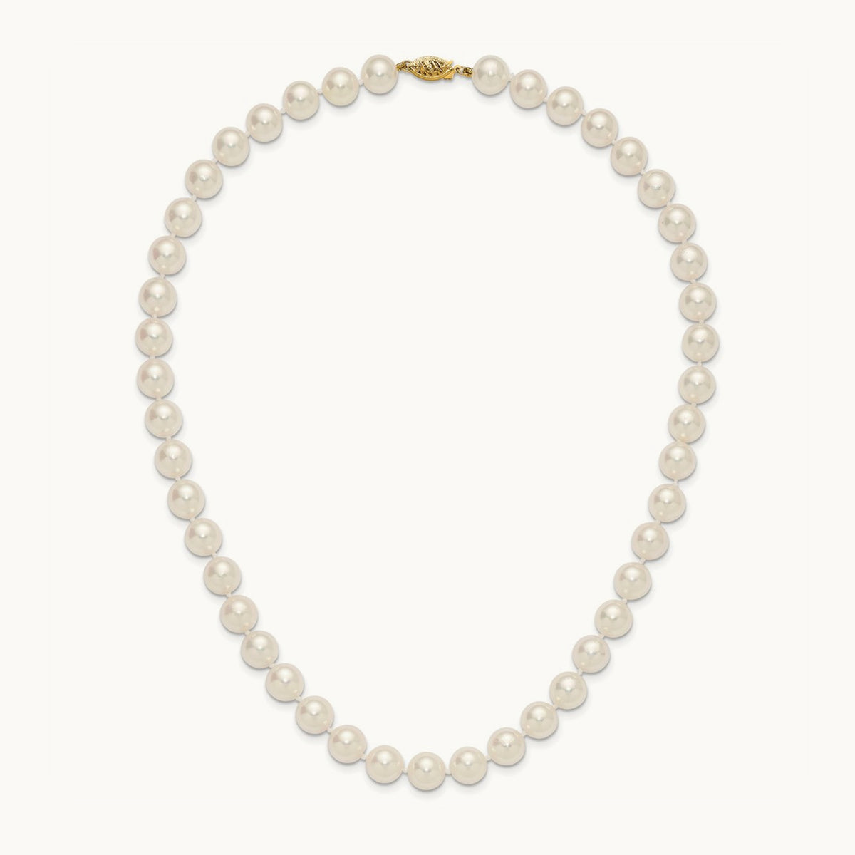 9- White Rnd Akoya Saltwater Cultured Pearl Necklace, 10mm, 14K