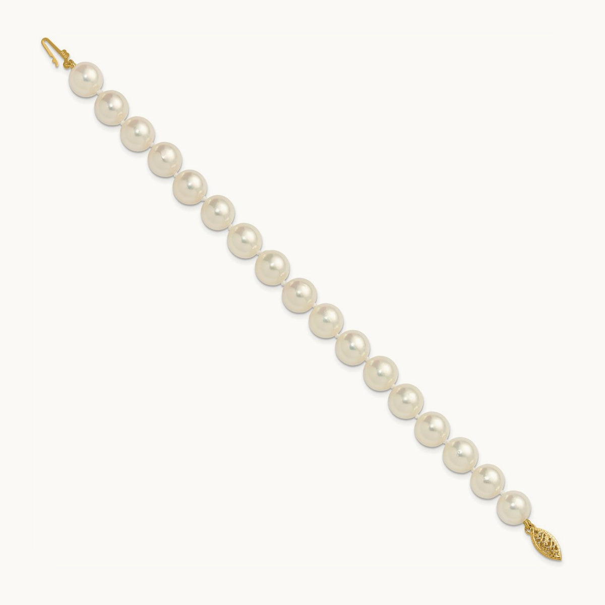 9- White Rnd Akoya Saltwater Cultured Pearl 7in Bracelet, 10mm, 14K