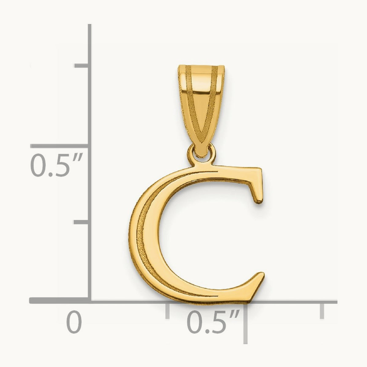 Polished Etched Letter C Initial Pendant, 14K