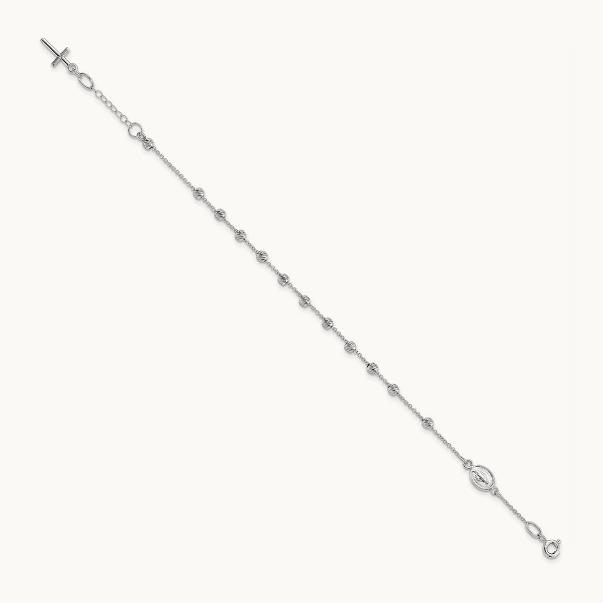 D/C Cross and Miraculous Medal .75in ext. Bracelet, 14K White Gold