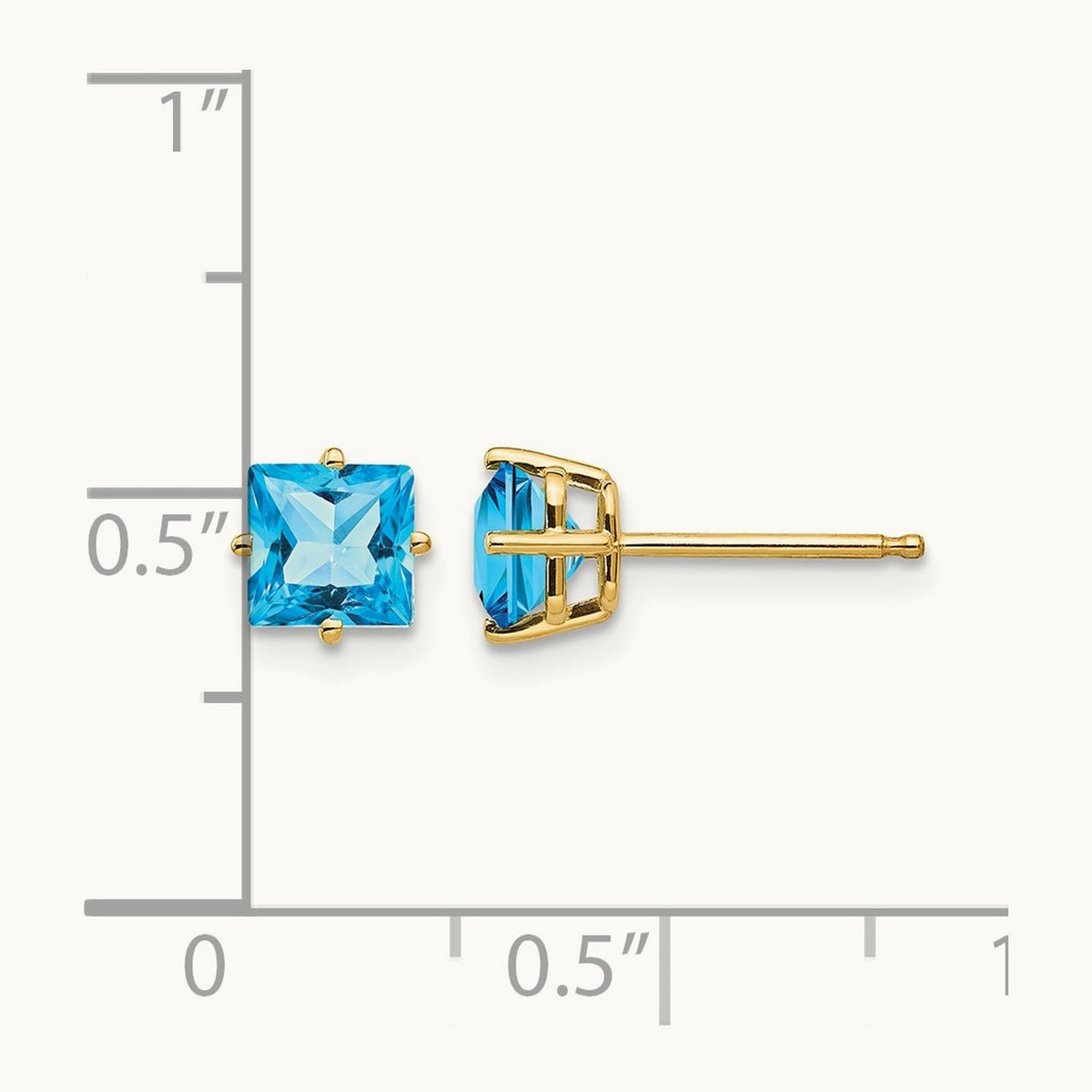 Princess Cut Blue Topaz Earrings, 5mm, 14K
