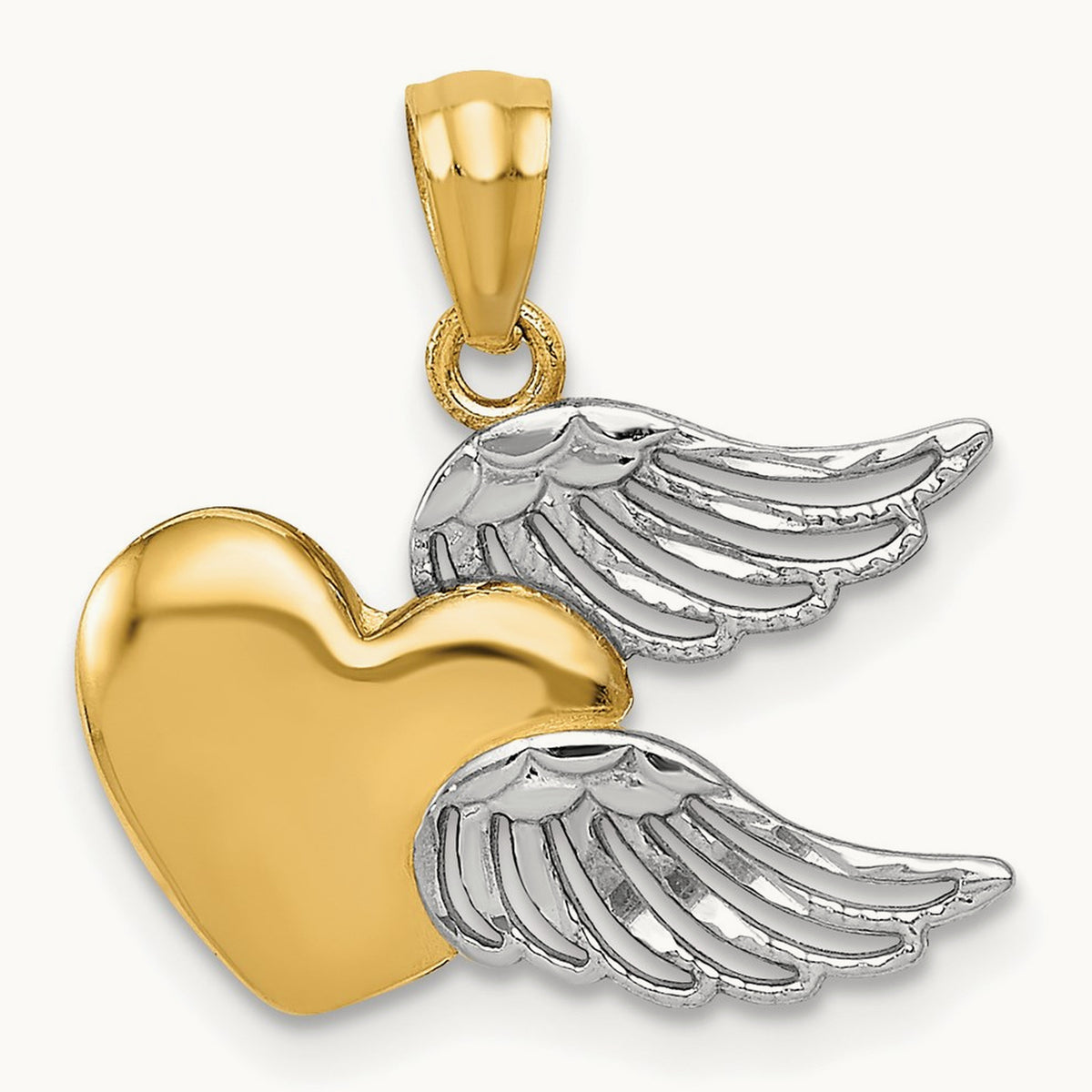 Polished Heart w/ Wings Pendant, 14K with White Rhodium