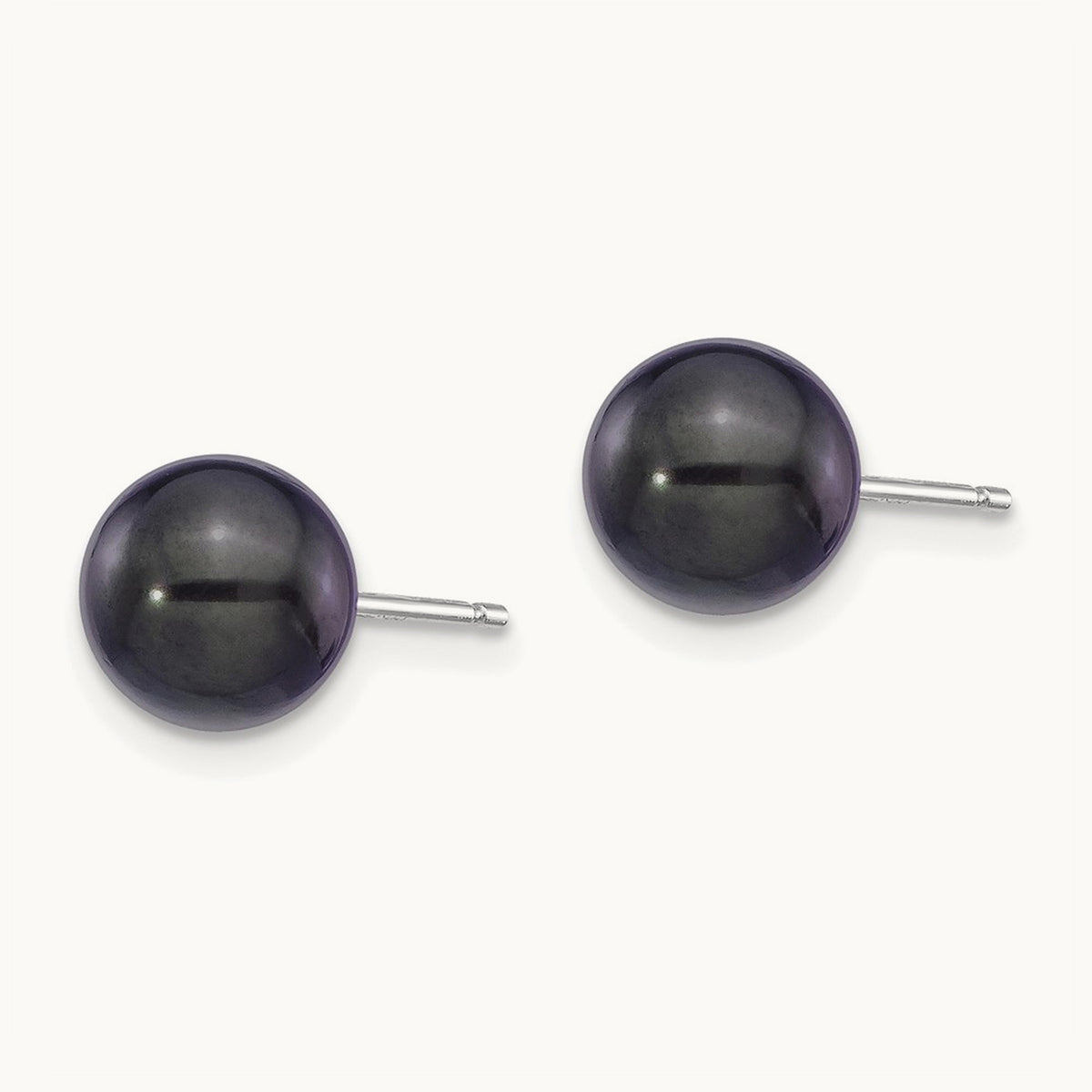 7- Round Black Saltwater Akoya Cultured Pearl Earrings, 8mm, 14K White Gold