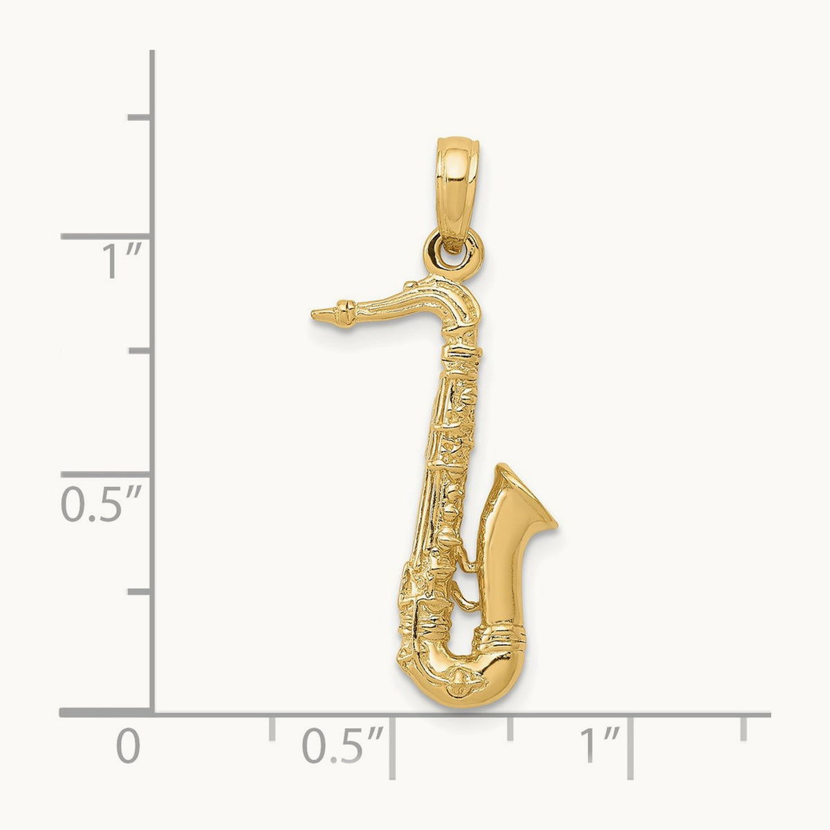Solid Polished 3-D Saxophone Charm — 14K Yellow Gold