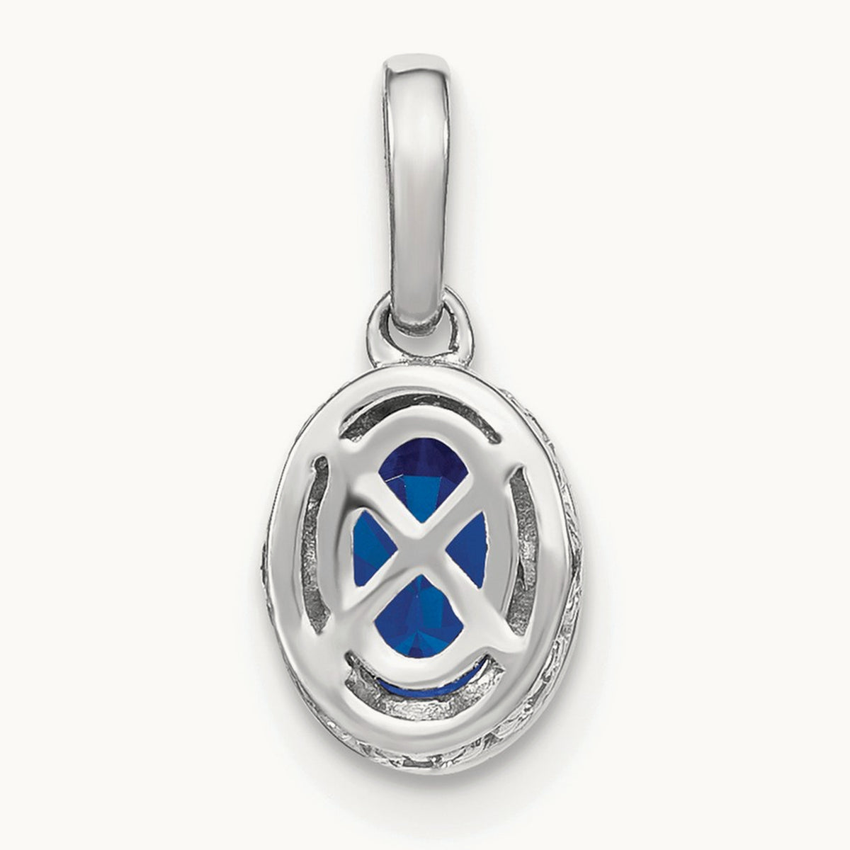 Oval Sapphire and Diamond Pendant — 14K White Gold