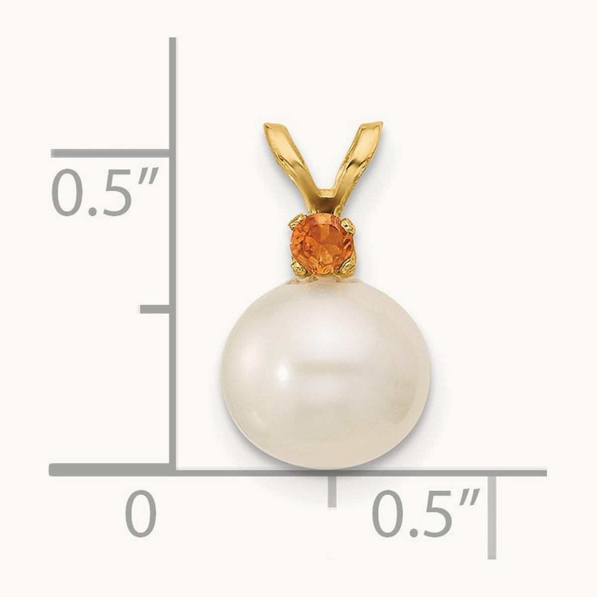 Citrine 8- White Round FWC Pearl Pendant, 8.5mm, 14K