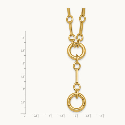 Polished 17.5in Fancy Link with Circle Y-Drop Necklace, 14K