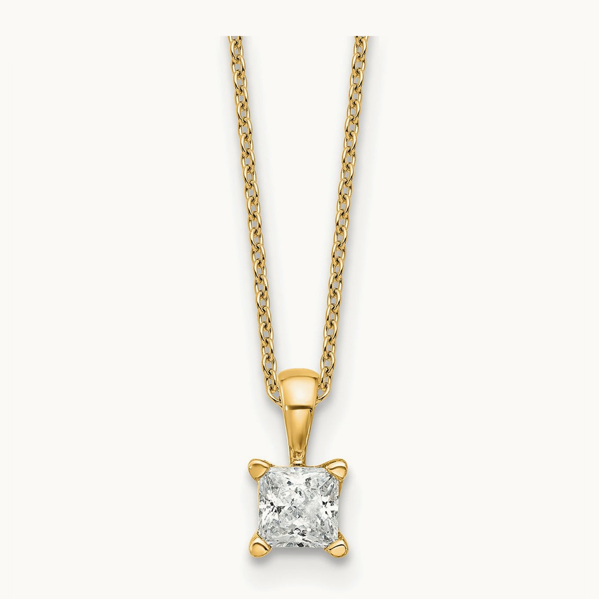 Princess Pendant Necklace, 0.50-2.00 ct tw Lab-Grown Diamond — 1/2 ct, 14K Yellow Gold