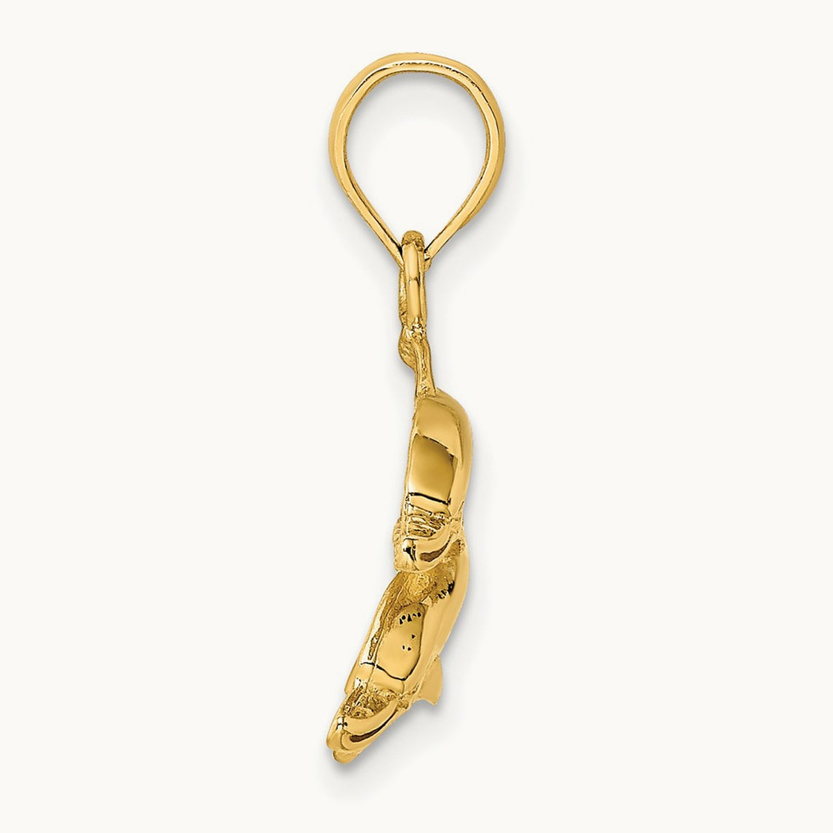 Polished and Textured Two Dolphins Charm, 14K