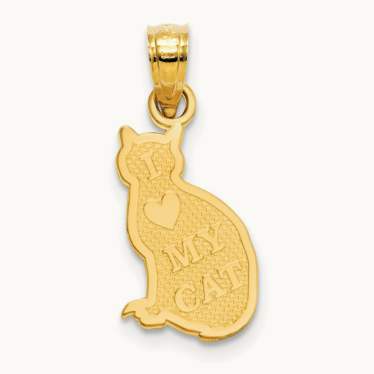 I HEART MY CAT on Reverse Cat Pendant, 14K