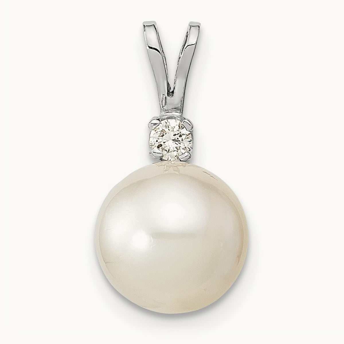 9- Round White Saltwater South Sea Pearl .05ct. Dia. Pendant, 10mm, 14K White Gold
