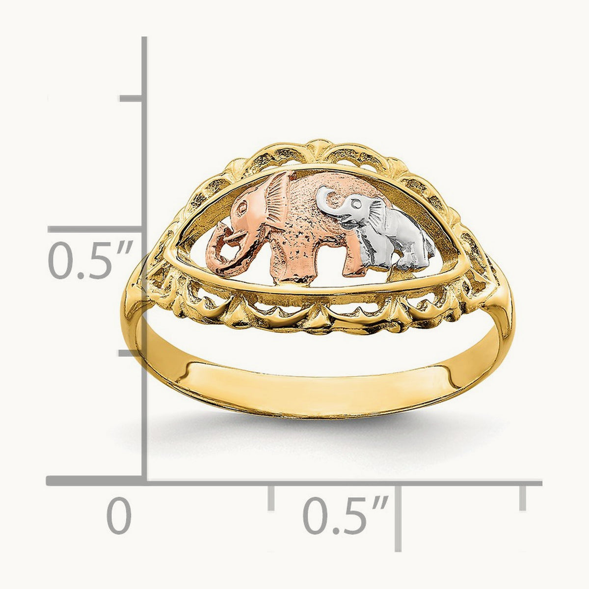 w/White Rhodium Two Elephants Ring, 14K Two-tone