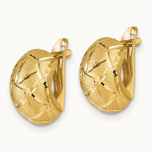 Polished & Brushed Diamond-cut Hinged Hoop Earrings, 14K