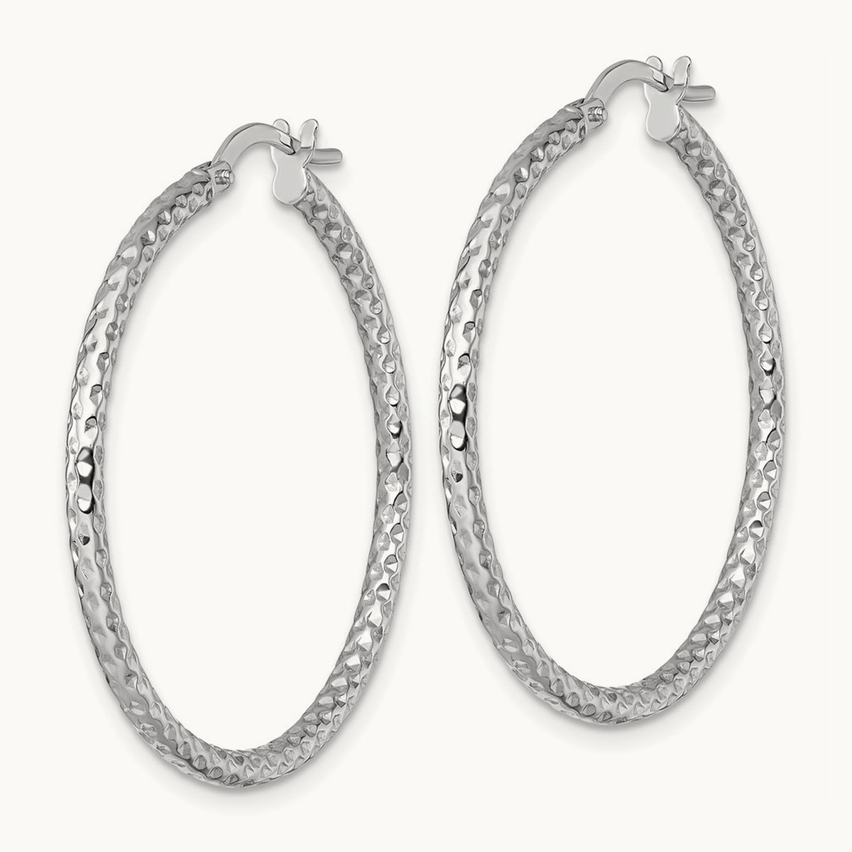 Polished Diamond-cut Hoop Earrings — 14K White Gold, 32mm