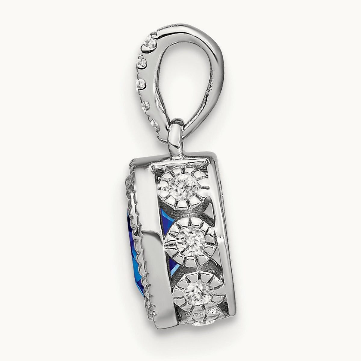 Oval Sapphire and Diamond Pendant — 14K White Gold