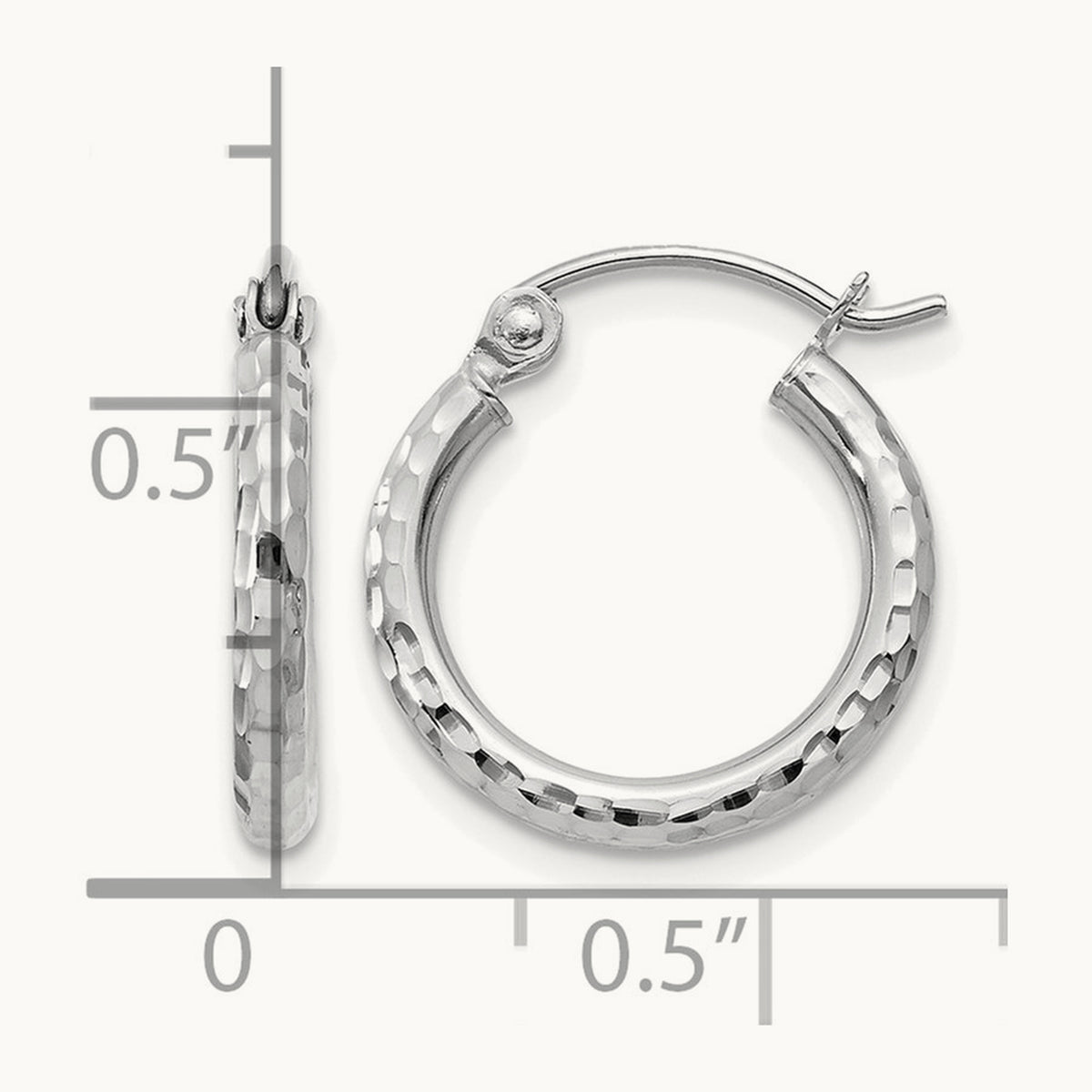 Diamond-cut Round Tube Hoop Earrings, 2mm, 14K White Gold — Leslie's