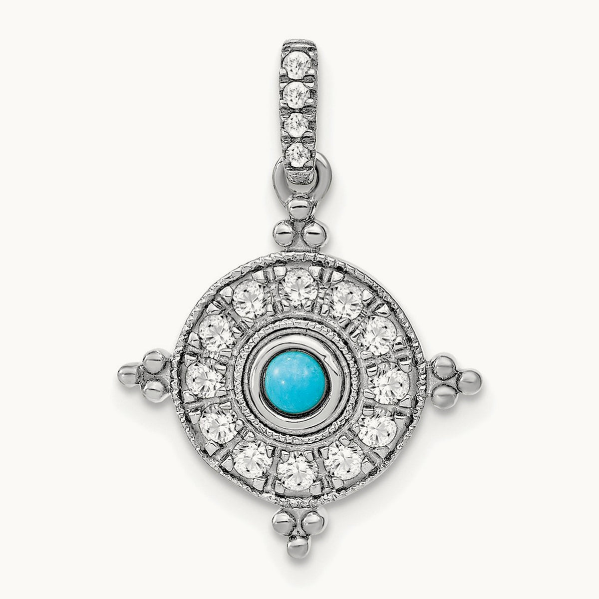 Turquoise and Topaz Pendant — 14K White Gold