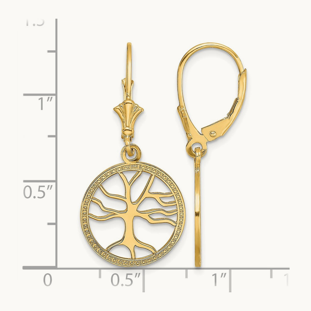 Tree of Life In Round Frame Leverback Earrings — 14K Yellow Gold