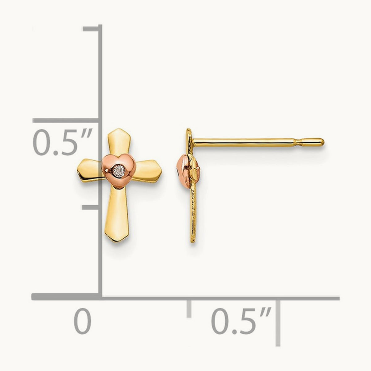 & Rose Gold Madi K Children's Cross Heart Post Earrings, 14K Yellow