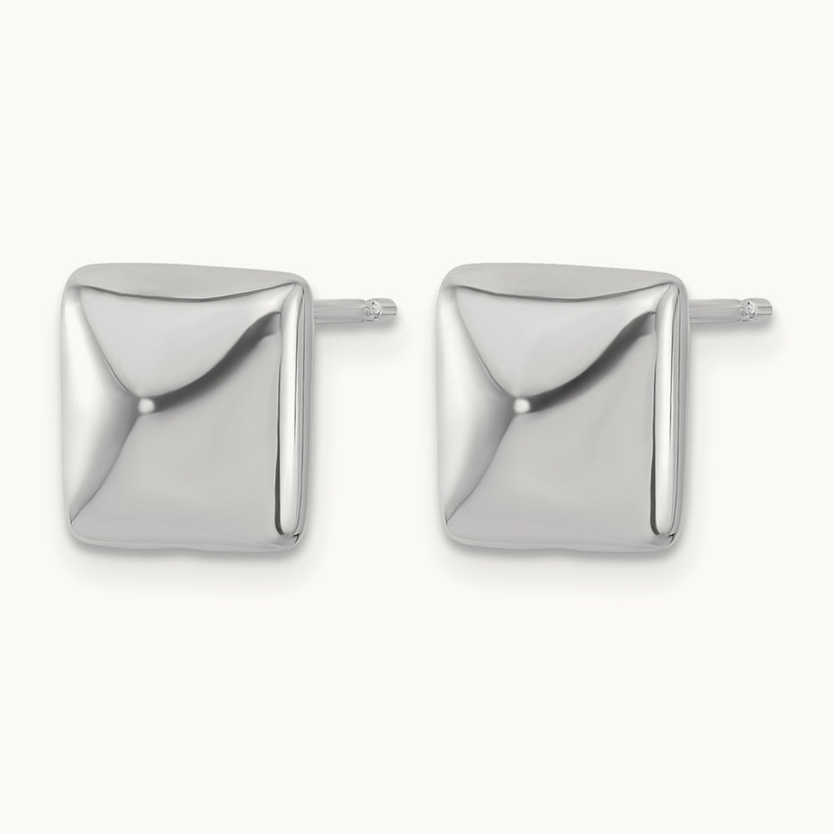 Rh-plat Polished Hollow Puffed Square Post Earring, Sterling Silver — Leslie's