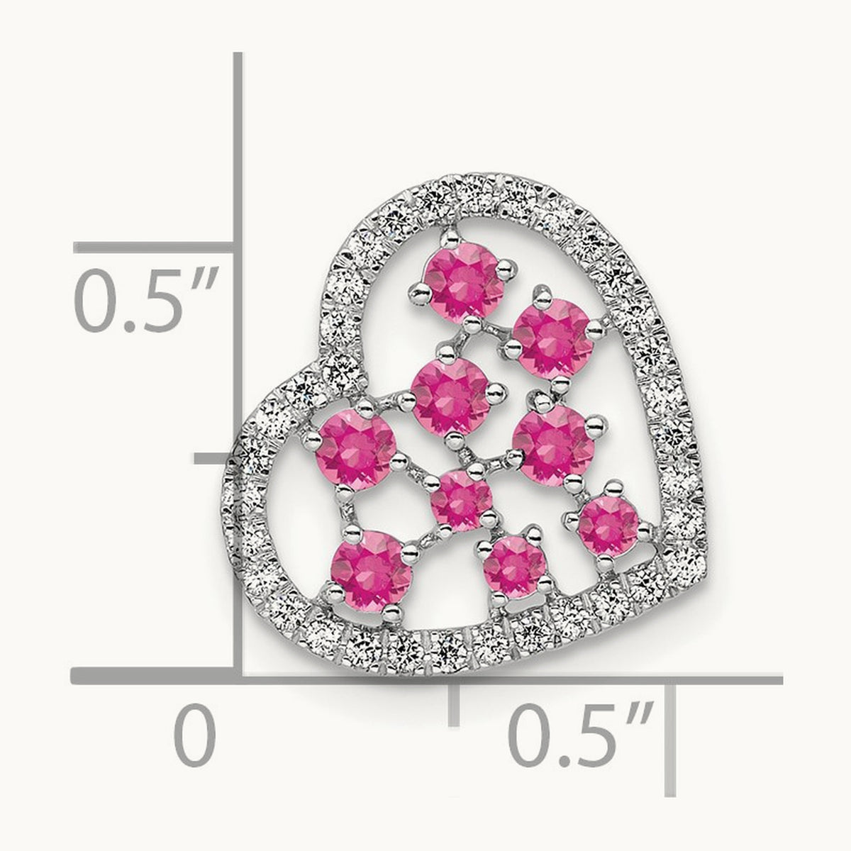 Polished Diamond and Pink Tourmaline Heart Chain Slide, 14K White Gold