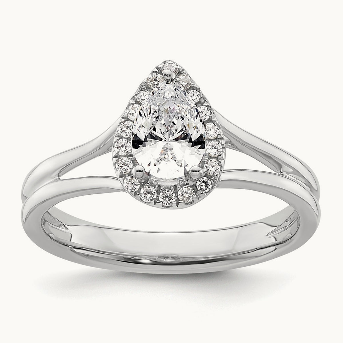 Pear Halo Semi-Mount Split Shank Engagement Ring, 0.07-0.20 ct tw — 1/10 ct, 14K White Gold
