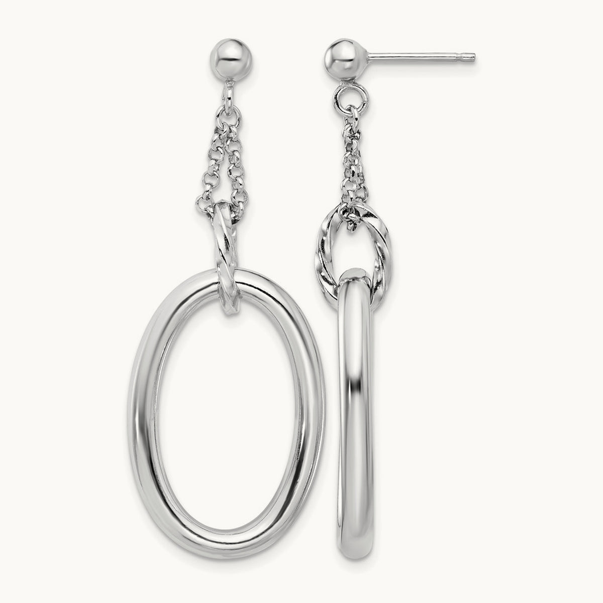 Rh-plated Oval Post Dangle Earrings, Sterling Silver — Leslie's