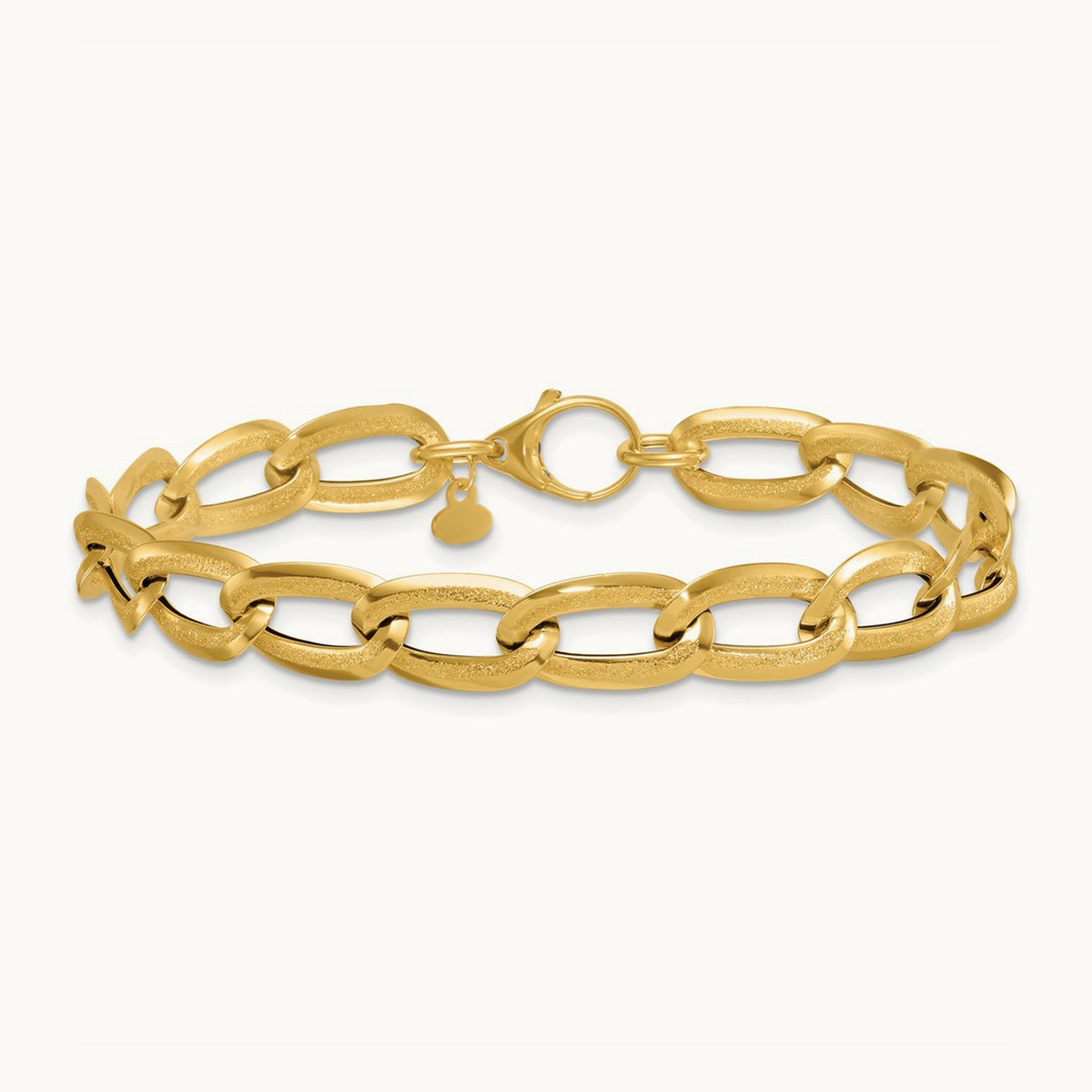 Polished And Textured Long Curb 7.5in Bracelet, 14K