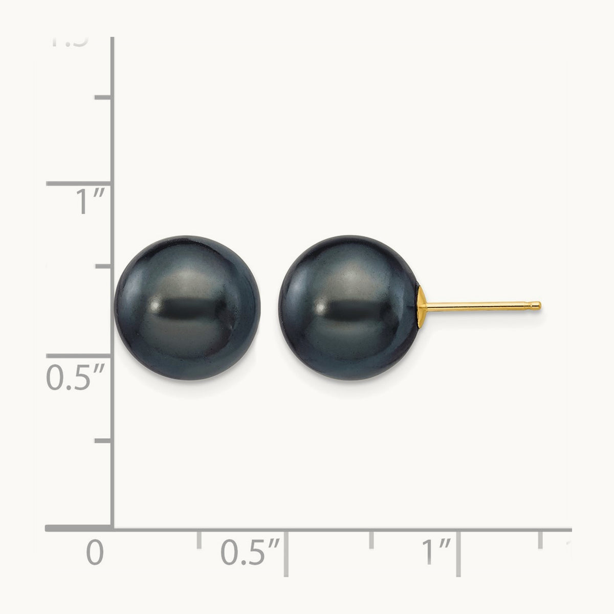10- Black Round Freshwater Cultured Pearl Stud Post Earrings, 11mm, 14K