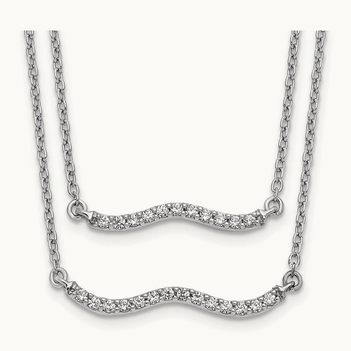 Diamond Double Strand 18 inch Necklace, 14K White Gold