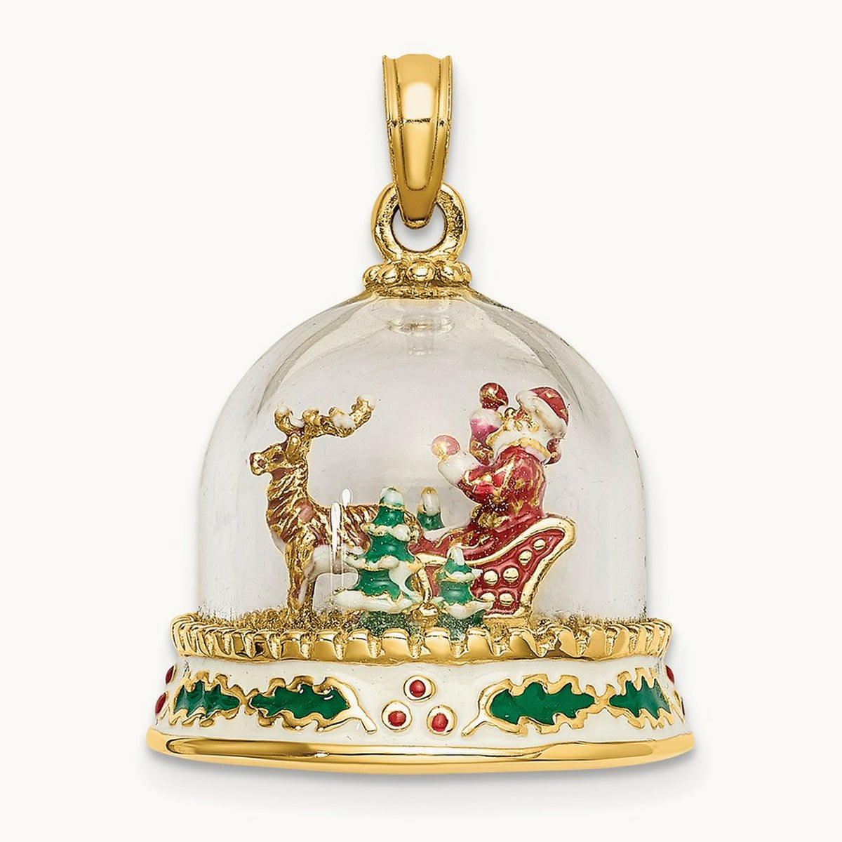 3-D Enameled Christmas Snow Globe Charm, 14K