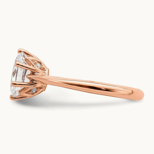 Polish 2ct Oval Leaf Design Semi-Mount Dia Ring, 14K Rose