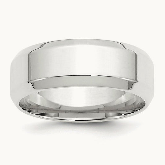 Bevel Edge Comfort Fit Band, 8mm, 10K White Gold