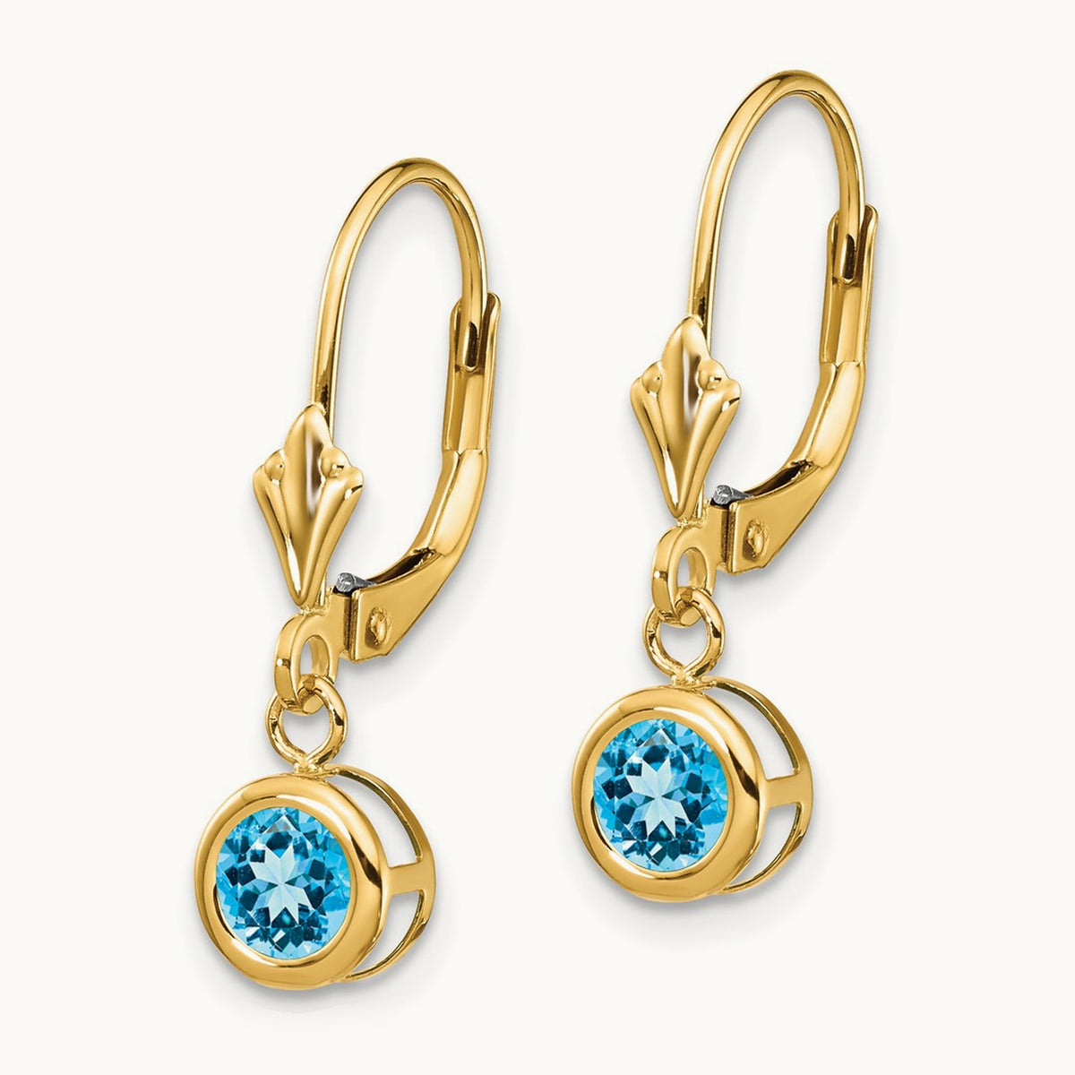 Blue Topaz Leverback Earring, 5mm, 14K
