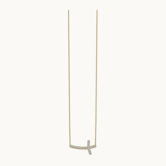 Diamond Sideways Cross 18in Necklace, 14K