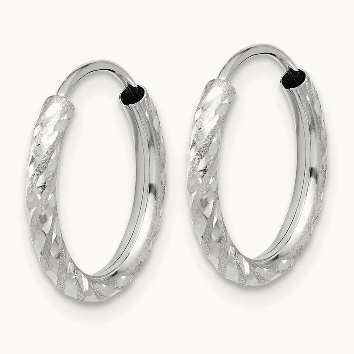 Polished and Satin Diamond-cut Endless Hoop Earrings — 14K White Gold