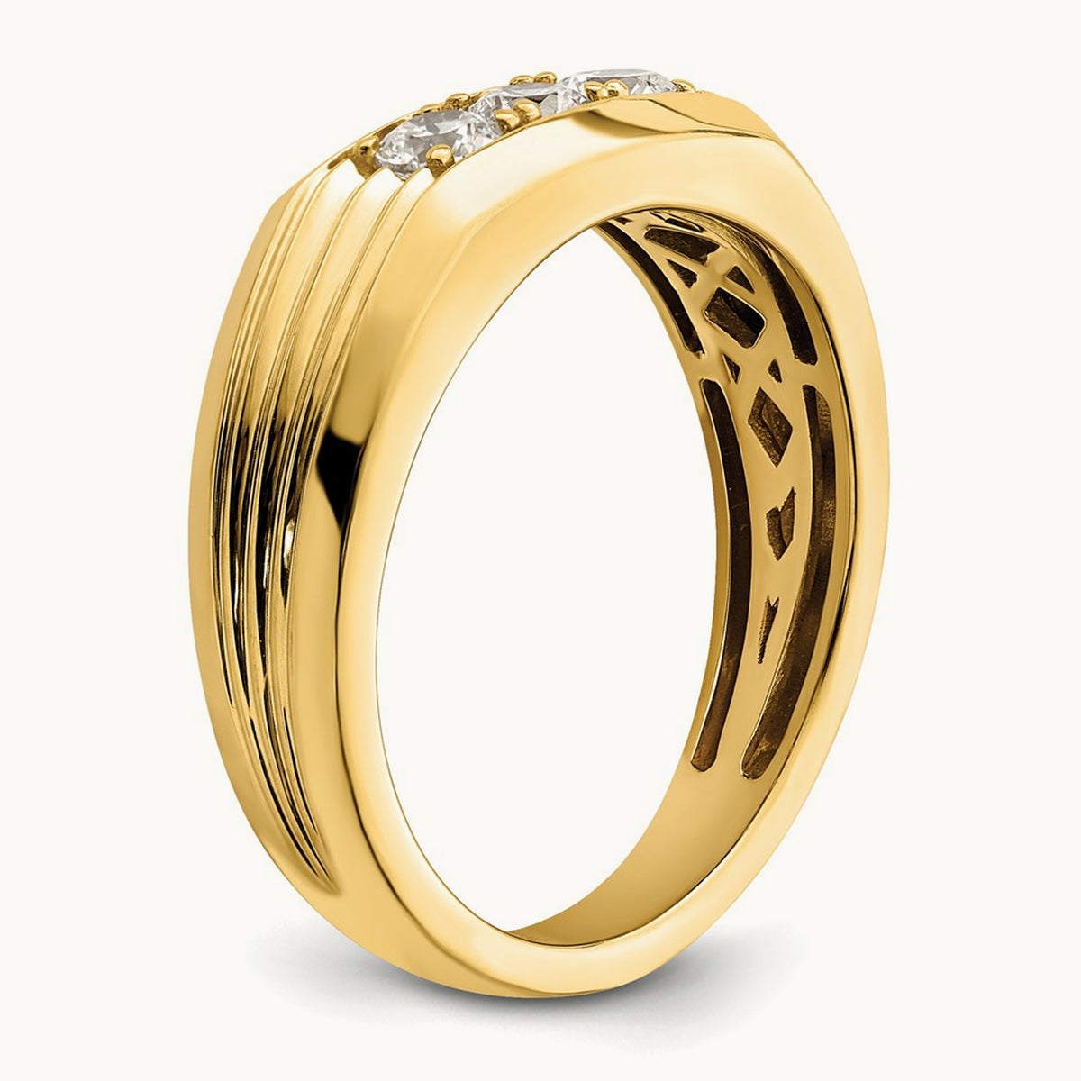 3-Stone Complete Diamond Men's Ring, 14K