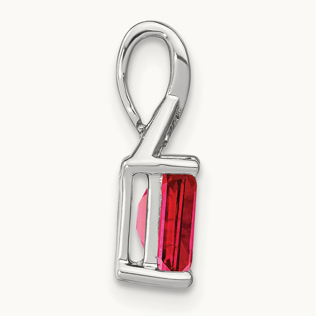 Emerald-shape Ruby and Diamond Pendant — 14K White Gold, 15.75mm