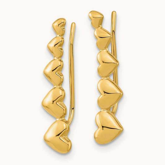 Heart Polished Ear Climber Earrings, 14K Gold