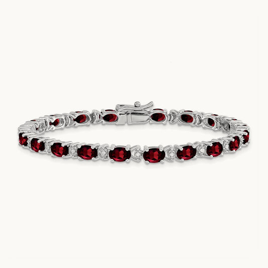 Oval Garnet and Diamond Bracelet, 14K White Gold