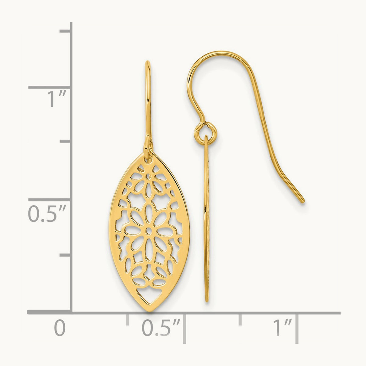 Polished Flower Dangle Earrings, 14K