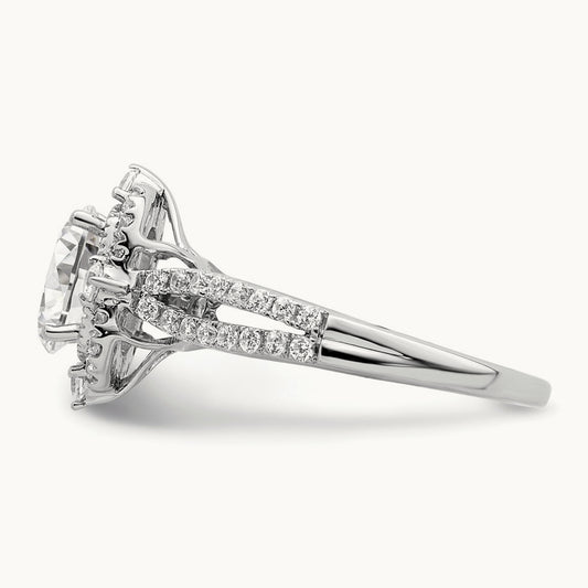 Vintage 1ct Oval Halo Dia Semi-Mount Ring, 14K White Gold