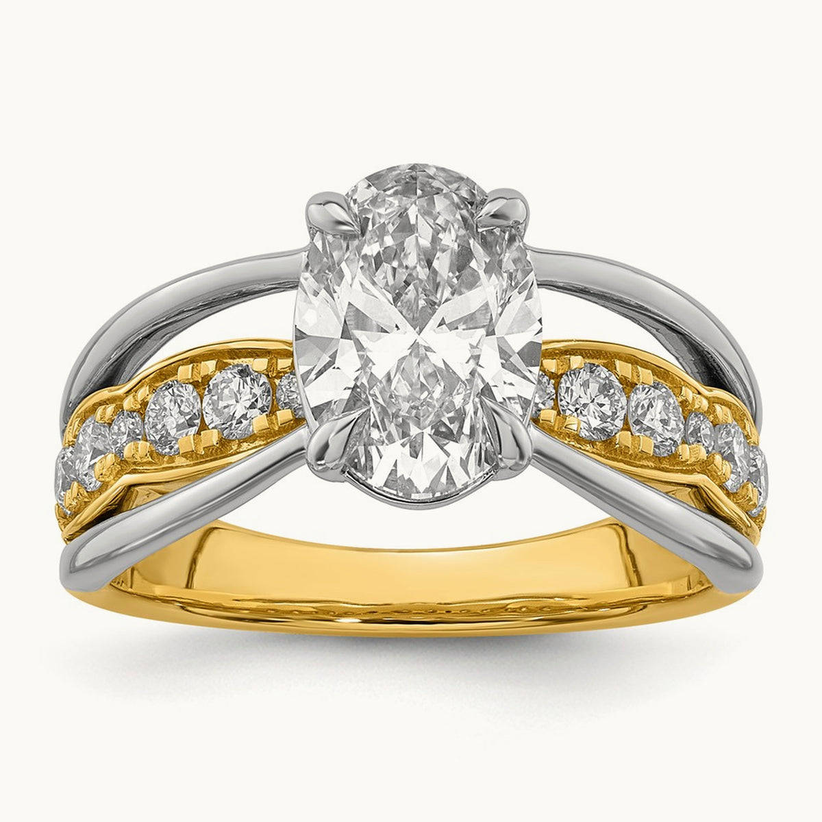 14ktt Certified Oval Center Lab Grown Diamond VS+ F+ Ring
