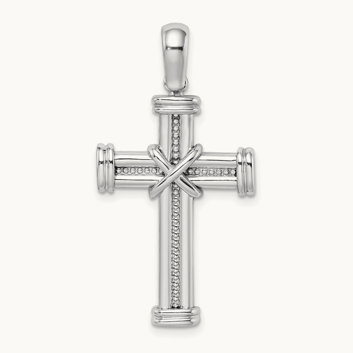w/ X In Center Of Cross Charm, 14K White Gold