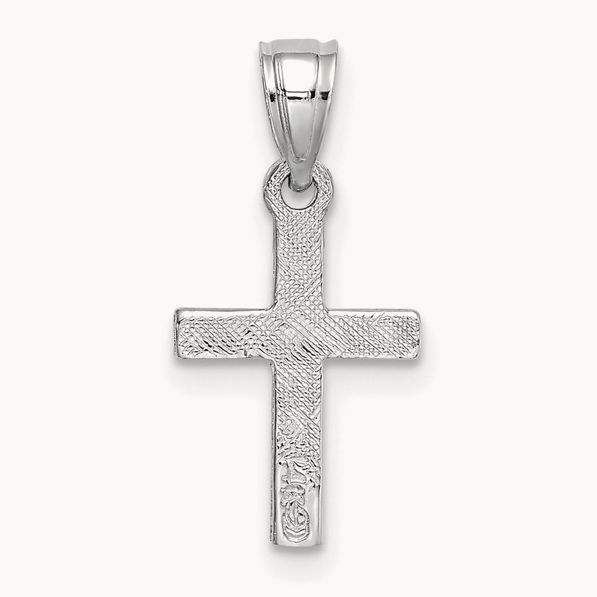 Diamond Shape Center Mini Cross Charm — 14K White Gold
