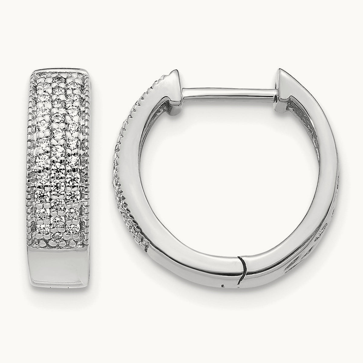 Diamond Hinged Hoop Earrings, 14K White Gold