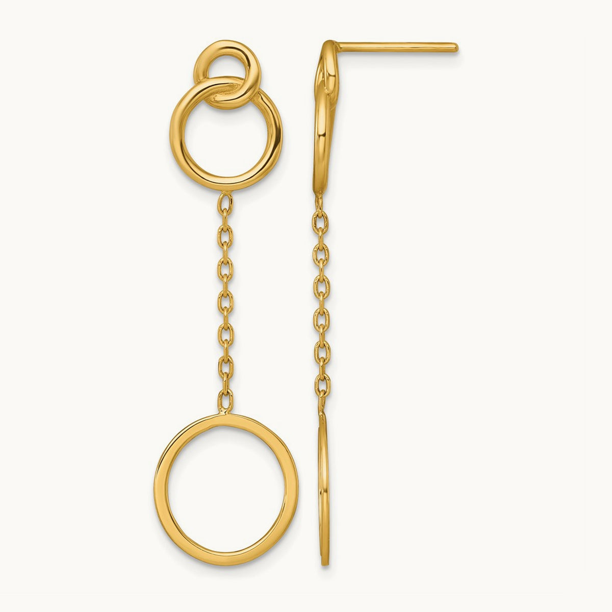 Polished Circle Pattern Dangle Post Earrings, 14K