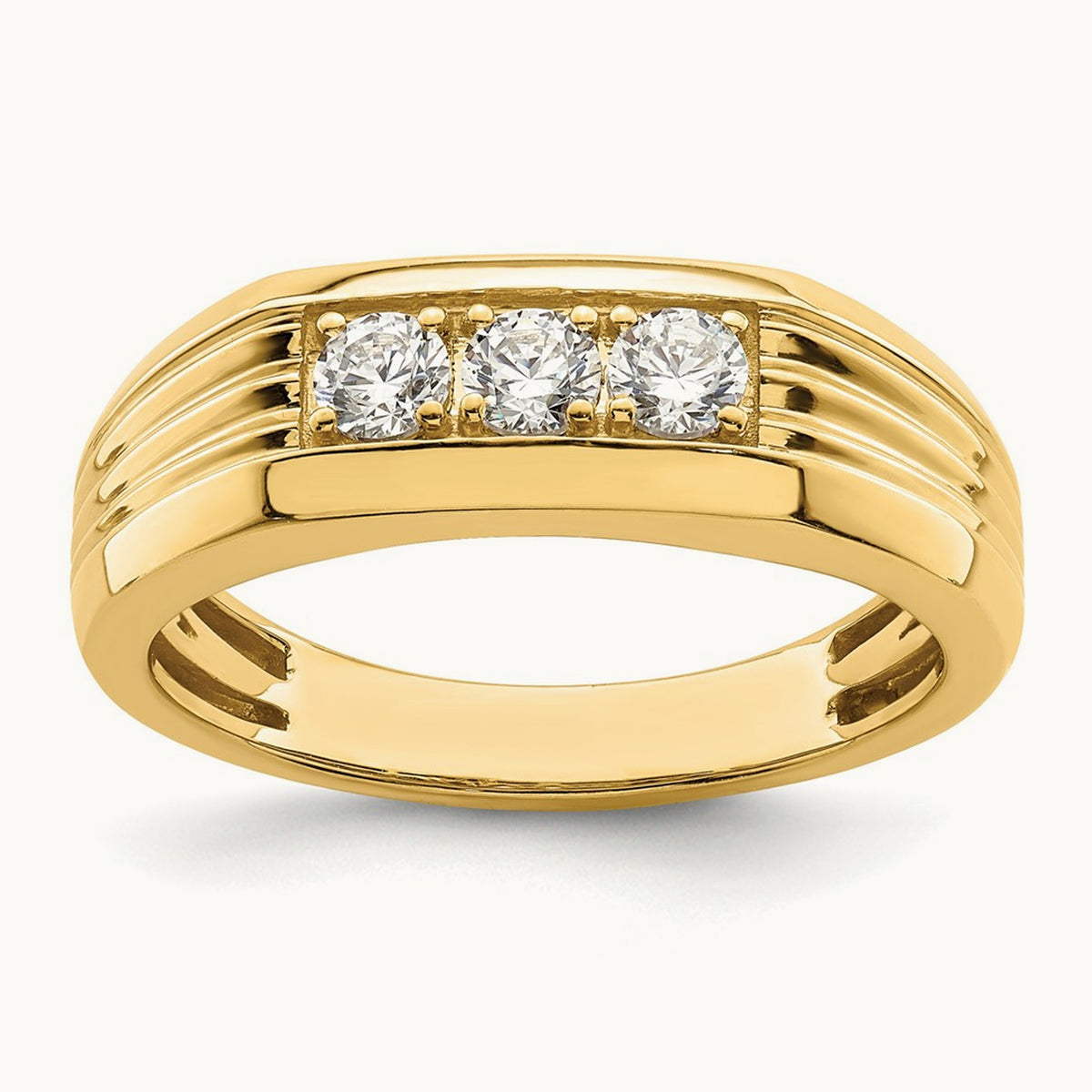 3-Stone Complete Diamond Men's Ring, 14K